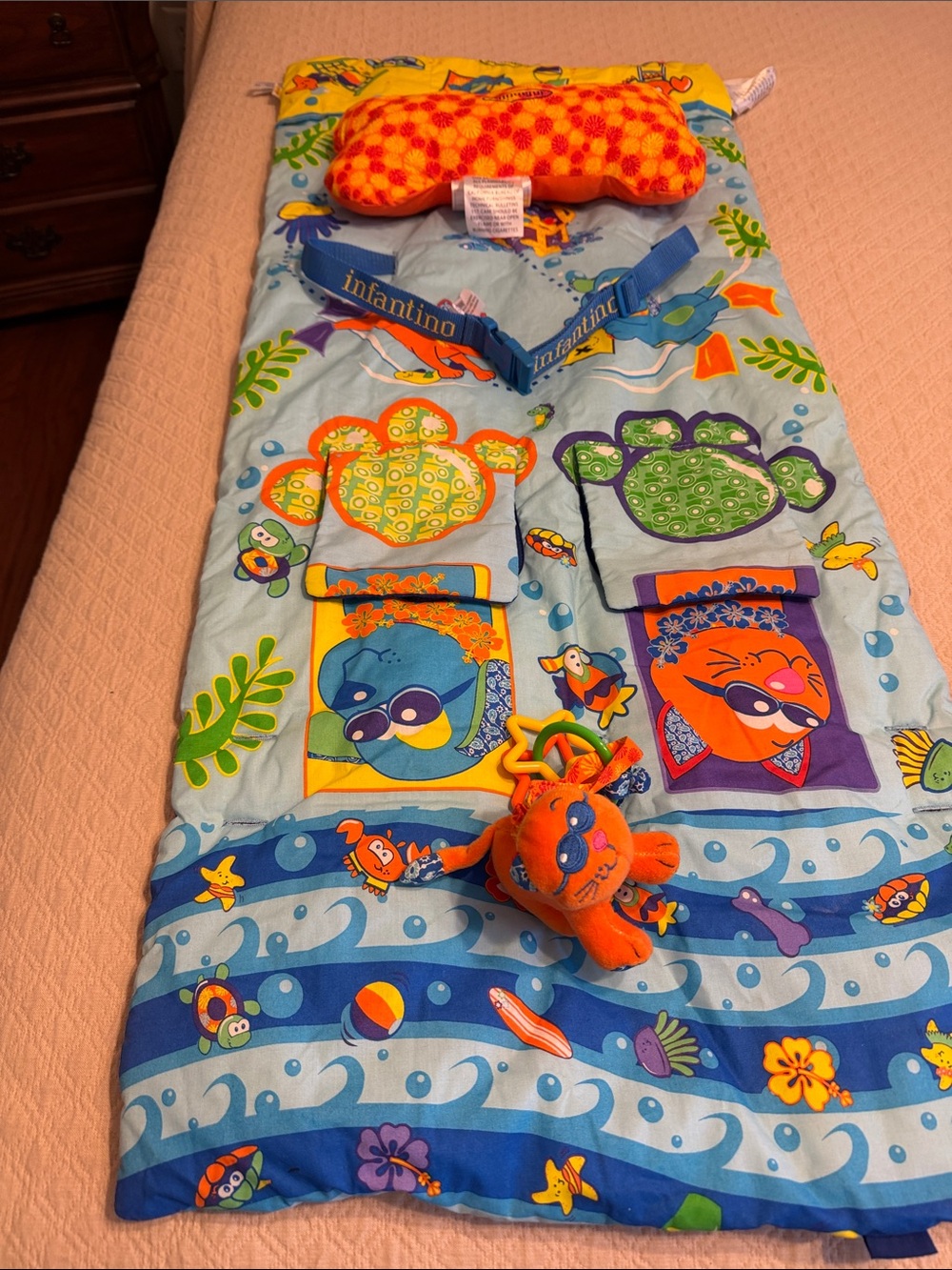 Infantino Blue Orange Multi-Color Kids Play Mat with Plush Toys